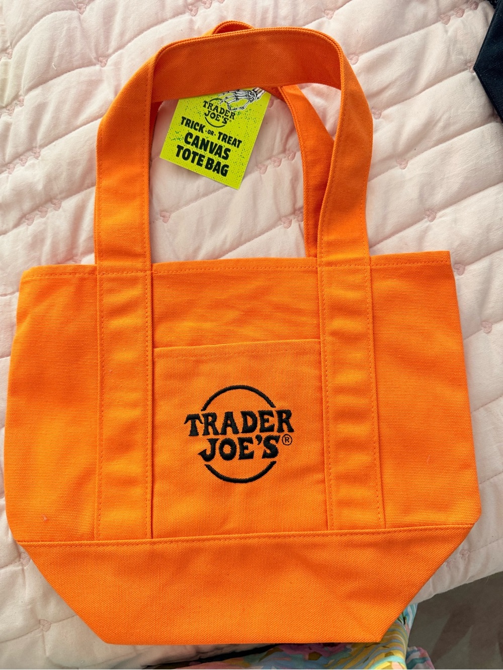 Trader Joe’s mini tote bag. Halloween orange and black.